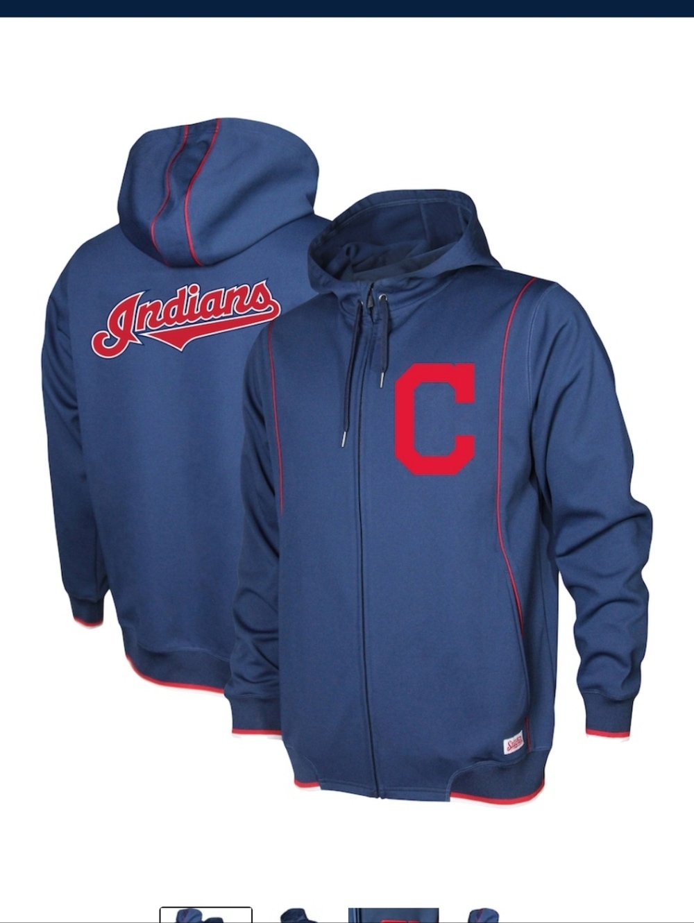 Vintage Cleveland Indians Stitched Full Zip Hoodie Mens Large